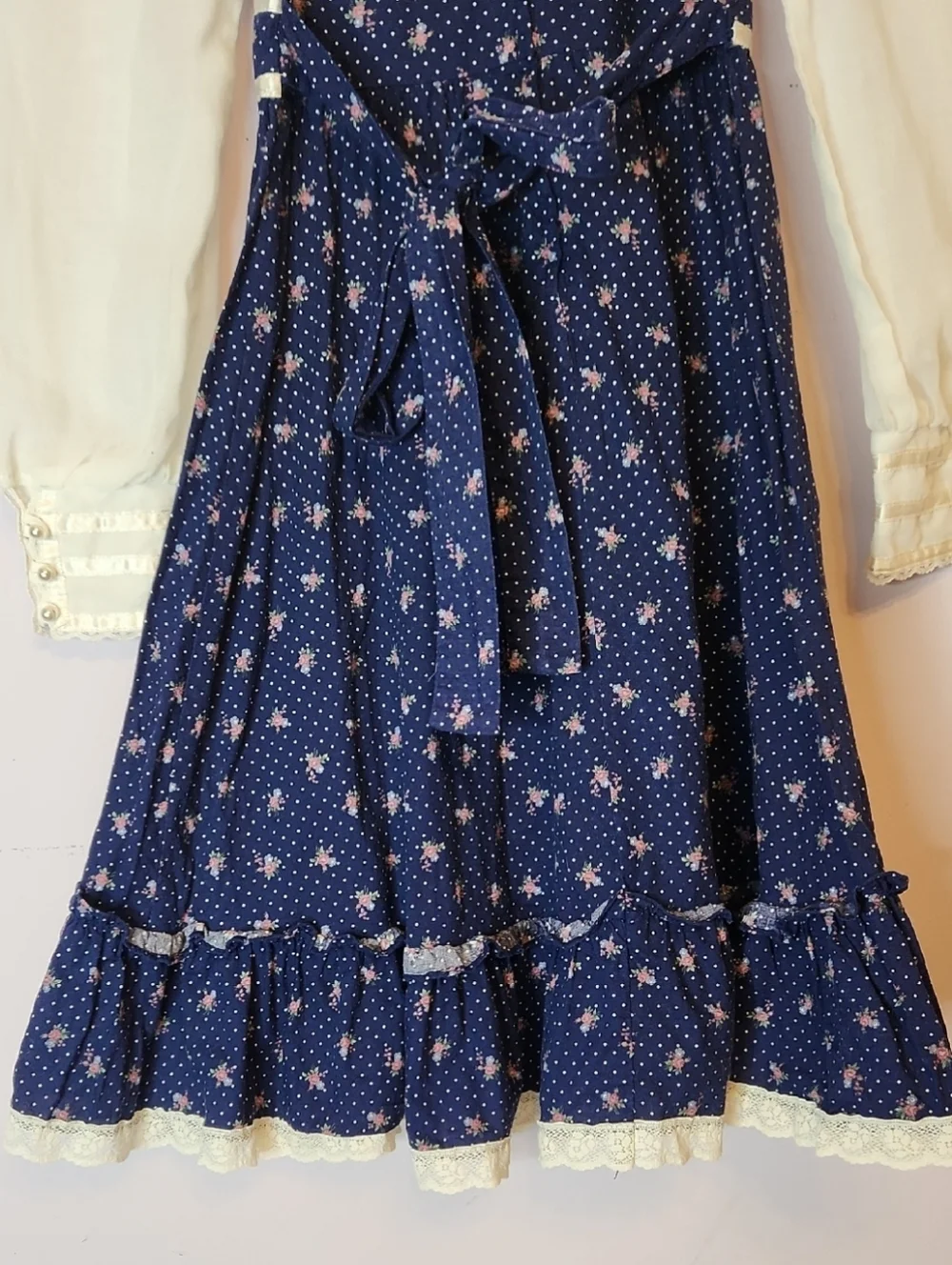 VTG 1970s Gunne Sax prairie-style dress, blue floral calico print, size 10